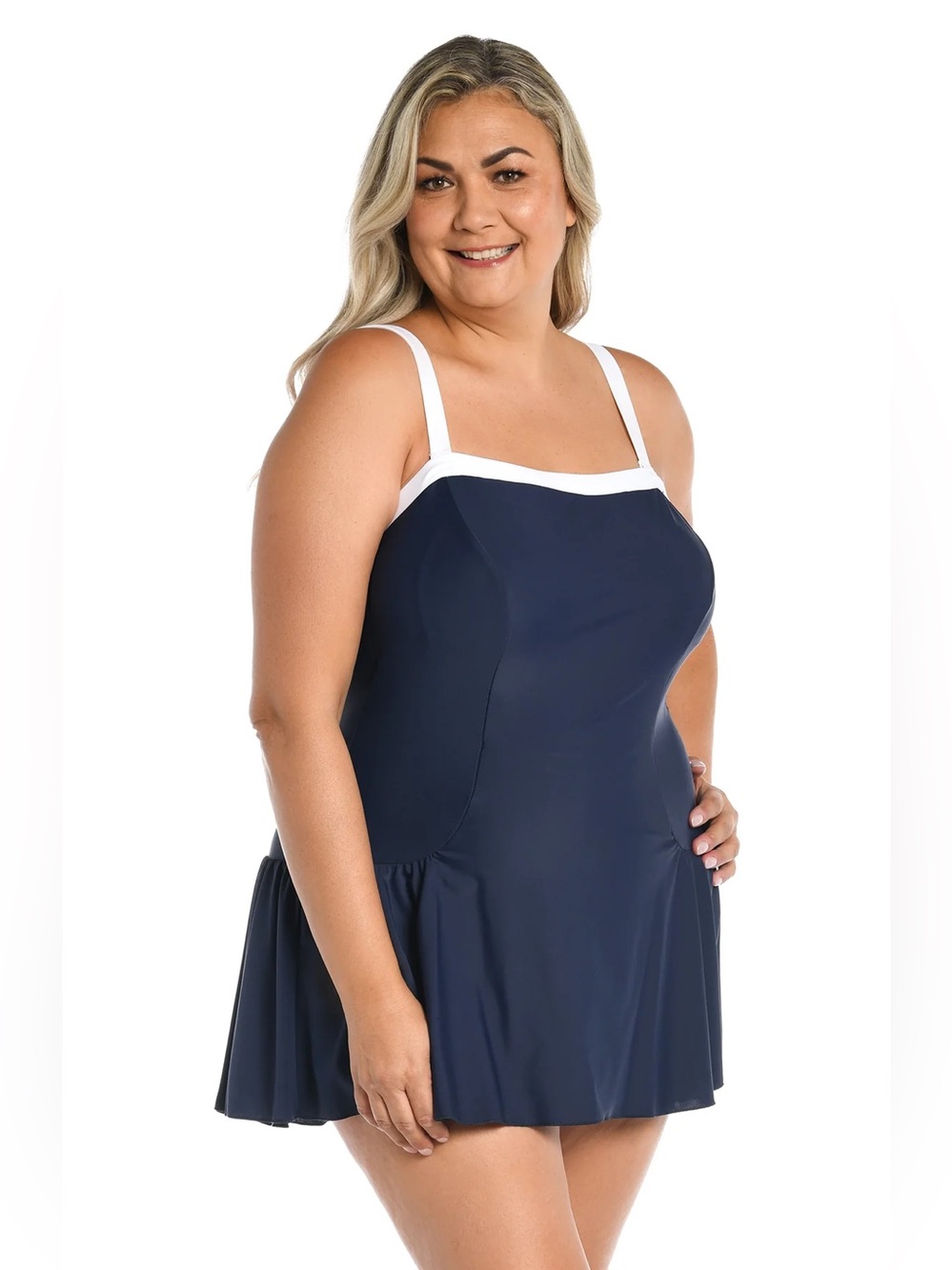 Maxine of Hollywood Solid Bandeau Princess Seam Swim Dress One Piece Swimsuit